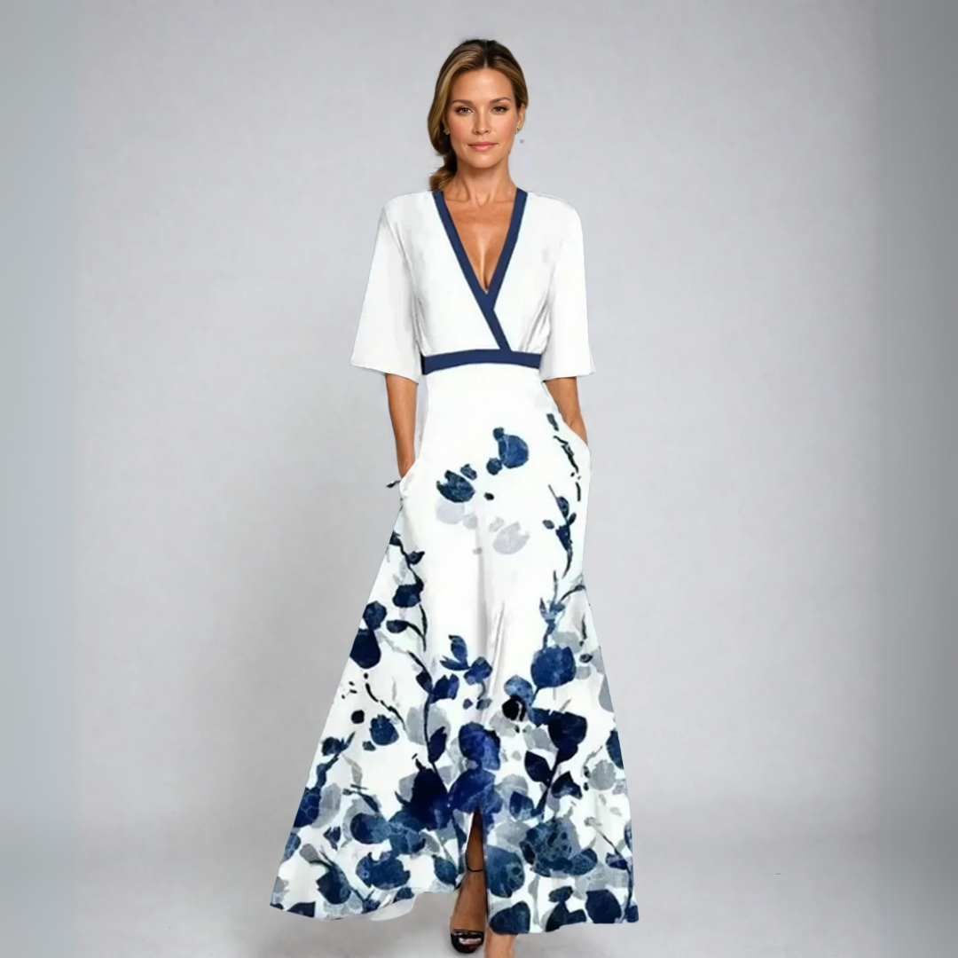 Ragna | Elegant blomsterkjole med V-hals