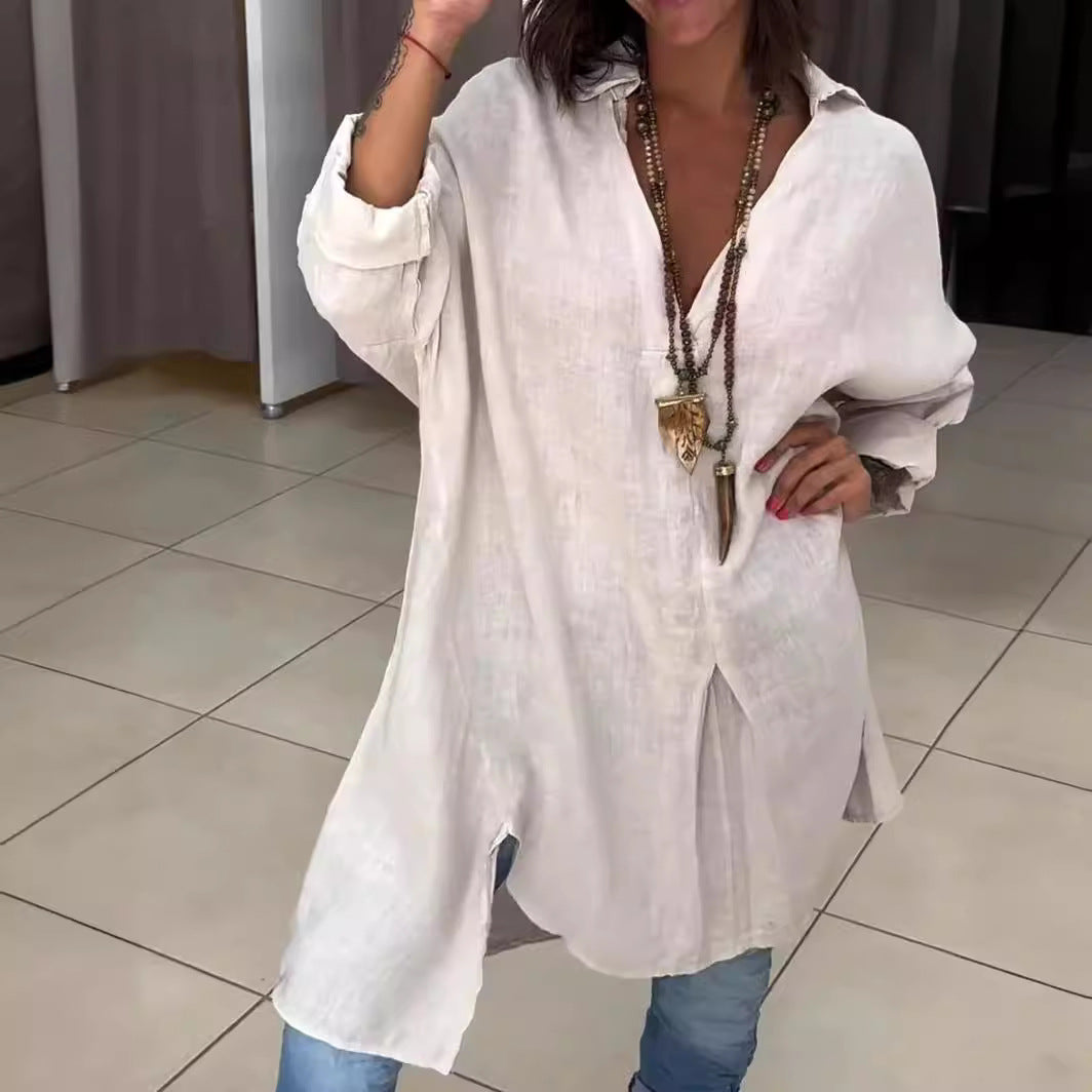 Jarmila | Overdimensjonert bomullsskjorte med lin