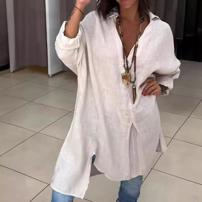 Jarmila | Overdimensjonert bomullsskjorte med lin